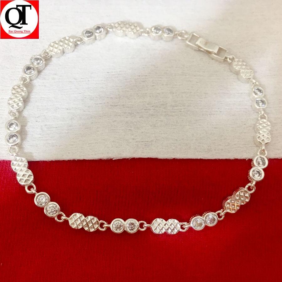 Lắc tay nữ bạc ta bản nhỏ dễ thương gắn đá cobic cao cấp trang sức Bạc Quang Thản - QTLTNU15