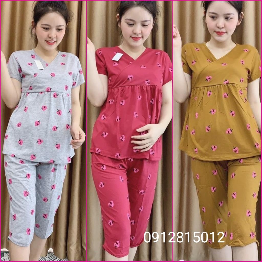 Bộ đồ bầu mặc nhà và sau sinh NGỐ thun cotton (có vạt chéo co bé ti)