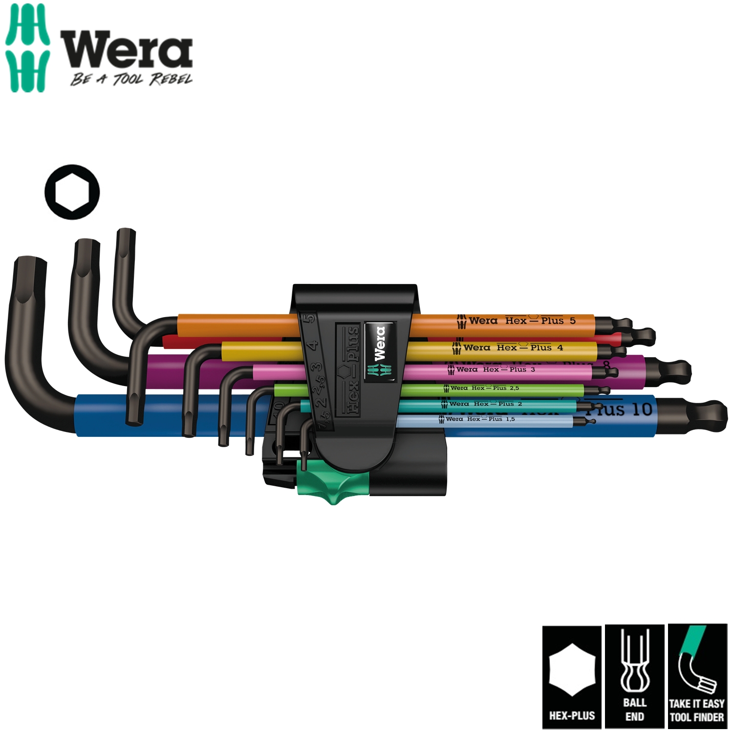 Bộ lục giác đầu bi nhiều màu sắc 950/9 hex-plus multicolour 1 sb L-key set , Wera 05073593001