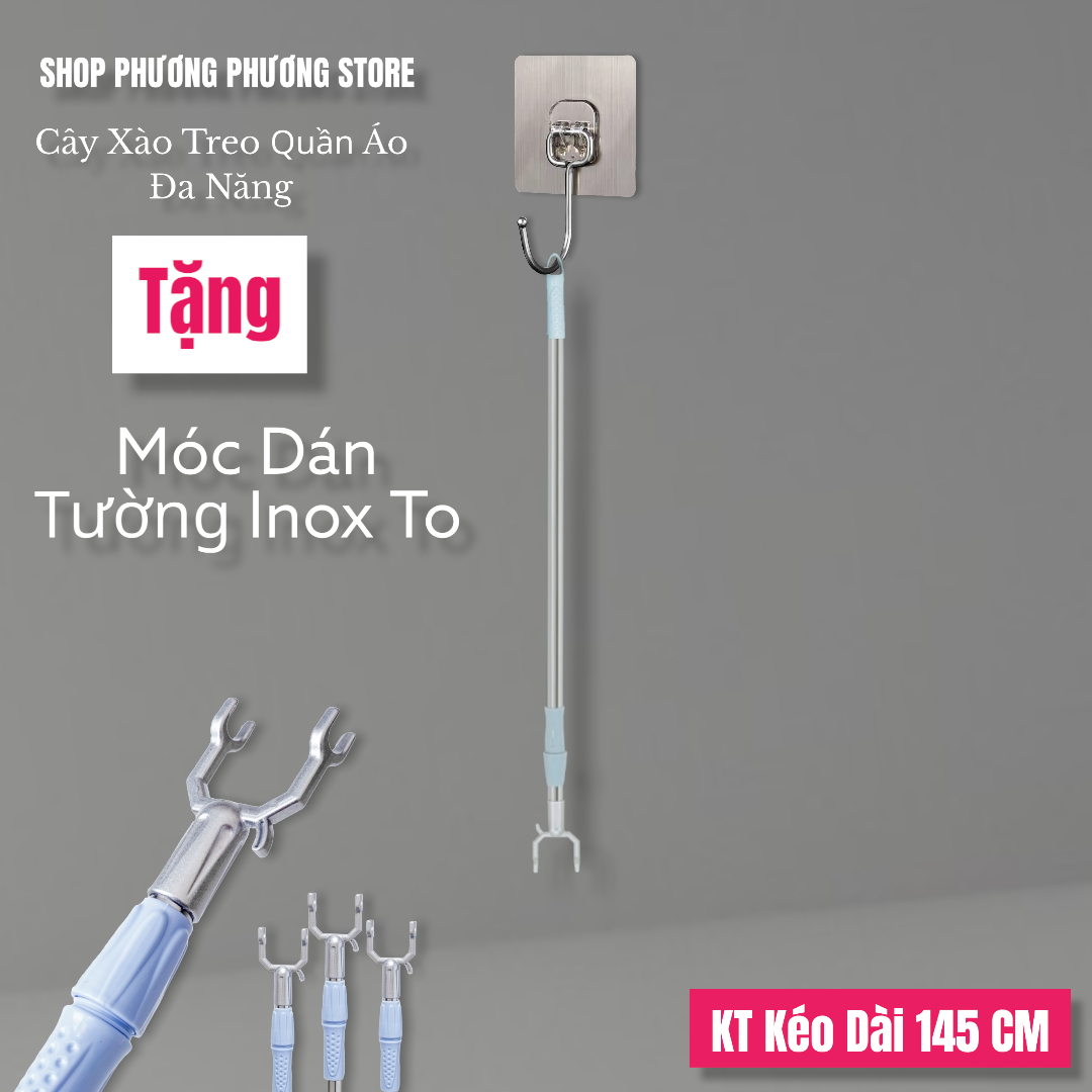 Cây gậy / xào / lấy đồ phơi quần áo inox Cây lấy đồ trên cao Điều Chỉnh được thu gọn kéo dài ( tặng vỉ dán tường to )