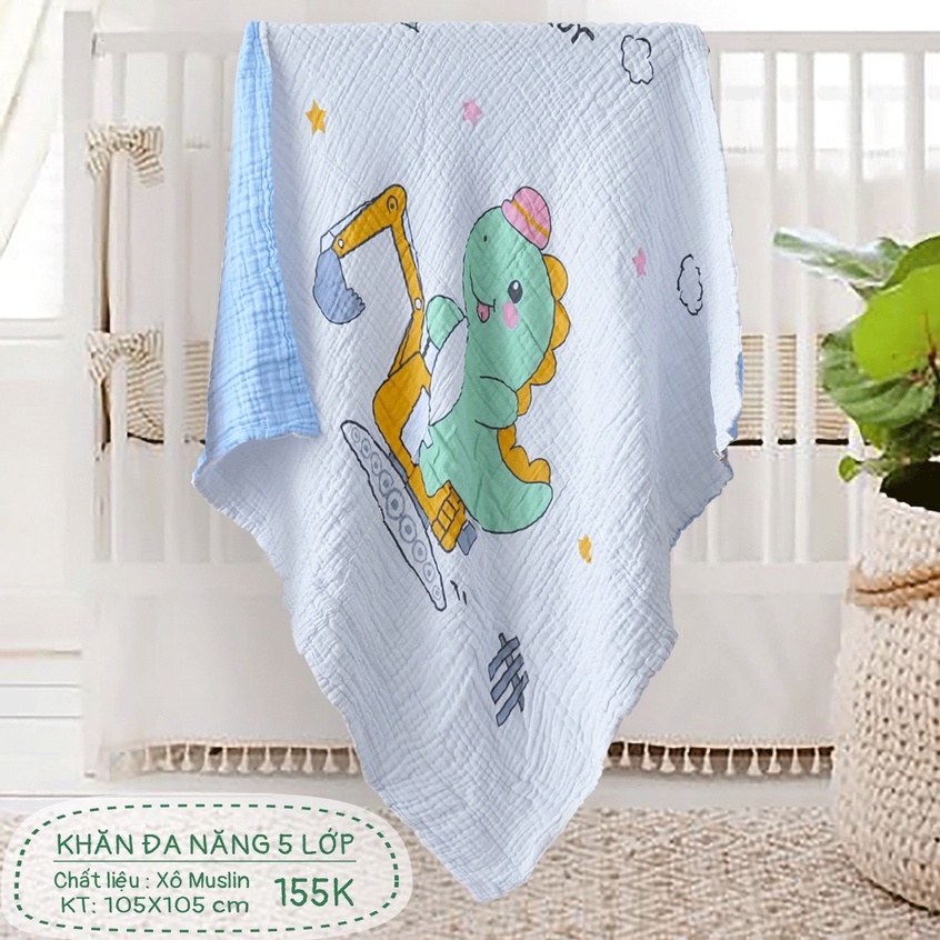 Khăn đa năng 5 lớp xô muslin Goodmama kích thước 105*105cm