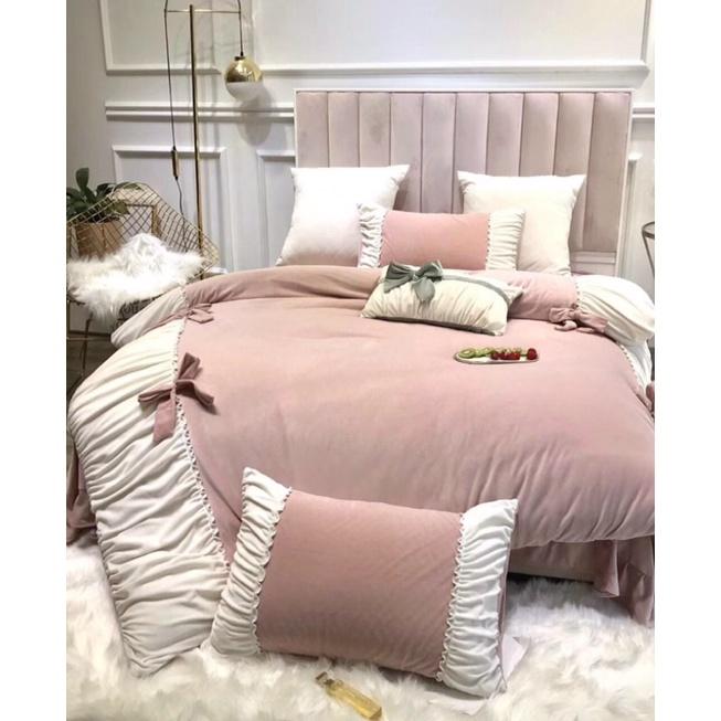 Bộ chăn ga gối nỉ nhung cute siêu xinh cao cấp 4 món
