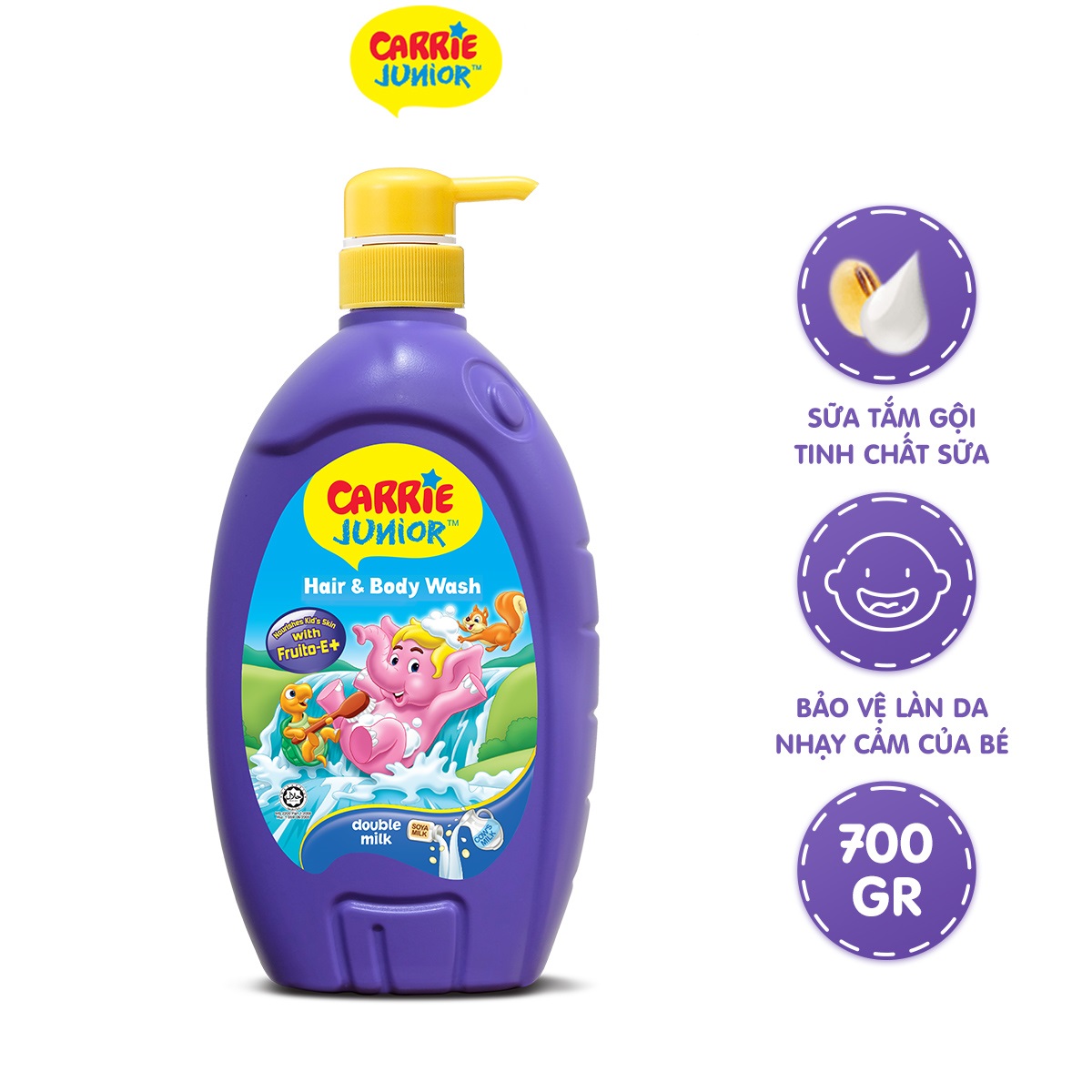 Sữa Tắm Gội cho bé Carrie Junior Tinh chất Sữa 700g