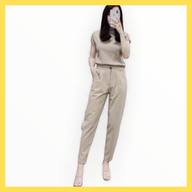 Quần baggy nữ ERIS chất dạ cao cấp lưng chun cạp cao siêu đẹp