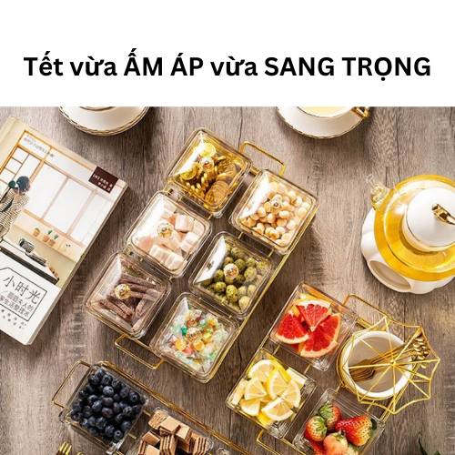 Khay đựng bánh kẹo mứt Tết THỦY TINH có nắp đậy cao cấp sang trọng