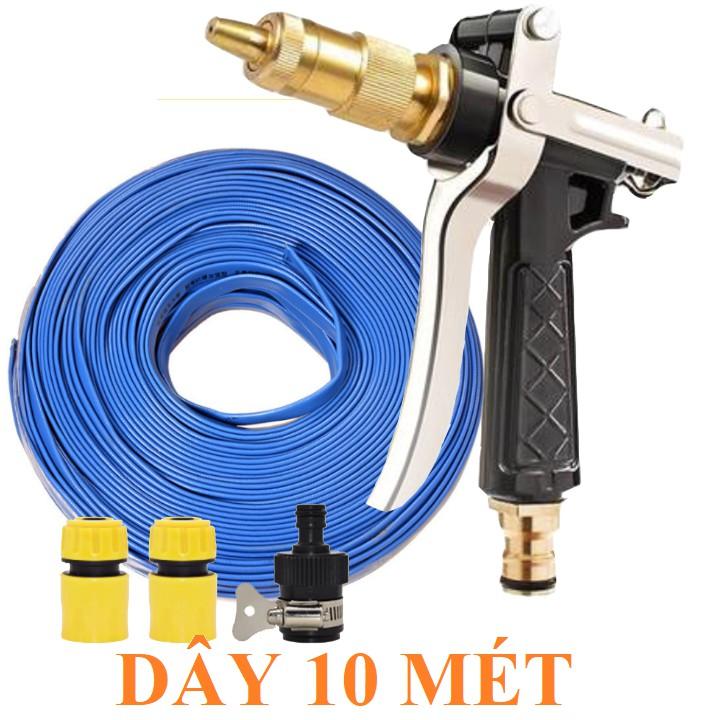 Bộ dây vòi xịt nước rửa xe, tưới cây . tăng áp 3 lần, loại 7m, 10m 206236 đầu đồng,cút,nối nhựa đen+ tặng đai