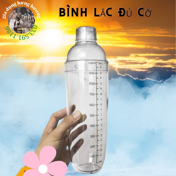 Bình lắc Shaker pha chế nhựa chia vạch đen 350ml, 500ml, 700ml, 1000ml chuyên dụng cụ pha chế trà sữa bartender