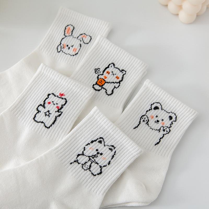 Tất cổ cao, vớ cổ cao nữ trắng hình thú dễ thương vải cotton co giãn thời trang Hàn