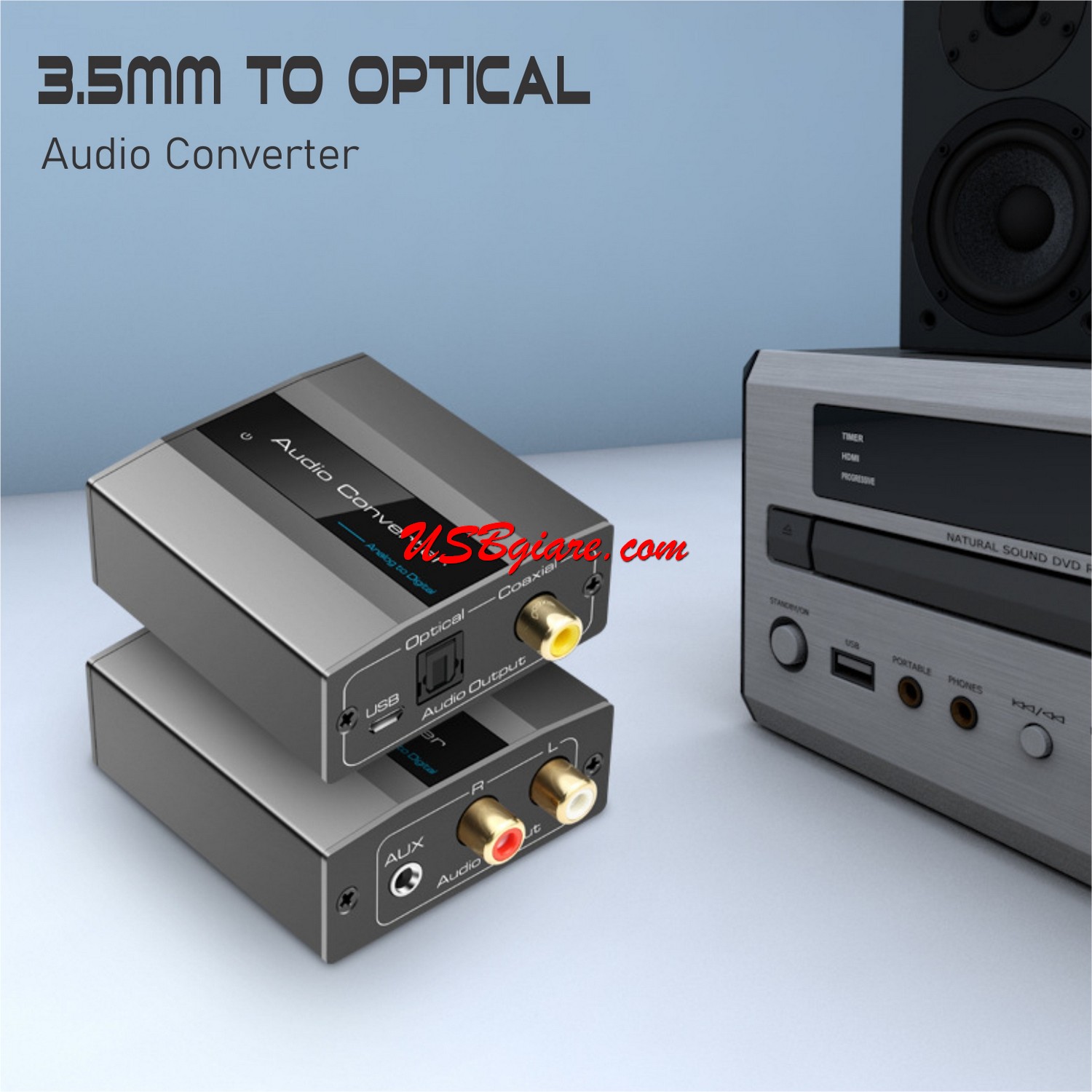 Bộ chuyển đổi âm thanh 3.5mm / RCA sang Optical / Coaxial - Analog to Digital converter cao cấp VP-1003A