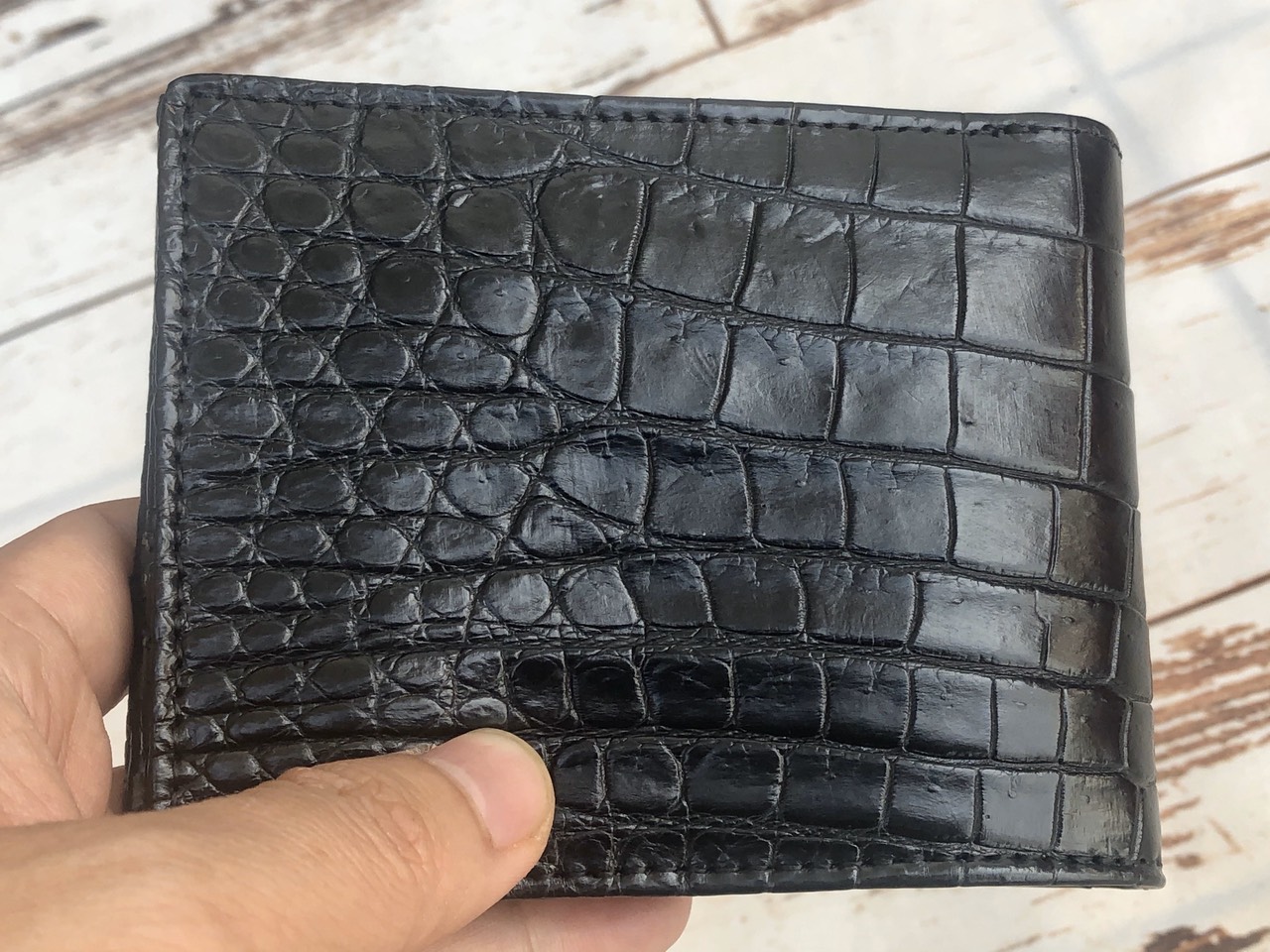 Ví da cá sấu nam 2 mặt màu đen