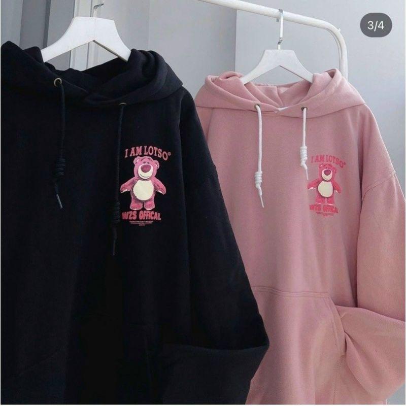 Áo khoác hoodie Gấu hồng có nón to _ Áo nỉ Lost chui đầu có túi form rộng unisex nam nữ thời trang thu đông