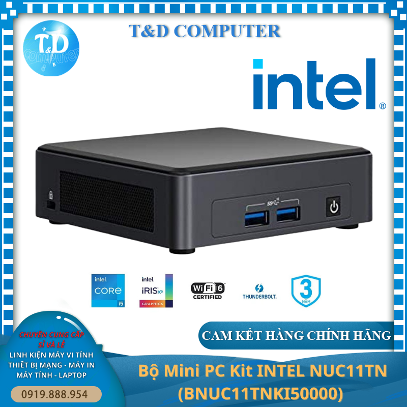 Máy tính cá nhân để bàn - Bộ Mini PC Kit INTEL NUC11TN (BNUC11TNKI50000): Gồm mạch chính, CPU Intel Core i5-1135G7 (4.20 GHz), Adaptor, miếng đỡ (Không có ổ cứng, RAM và màn hình) – Hàng chính hãng