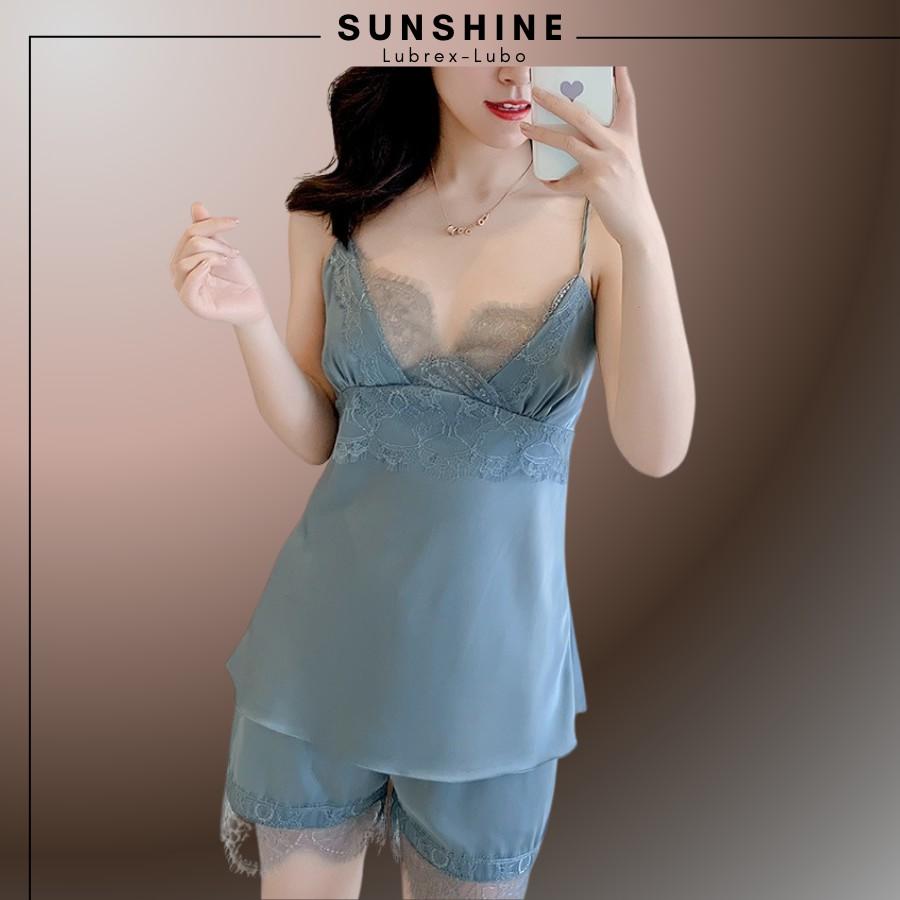 Đồ bộ nữ mặc nhà chất LỤA mềm mại thoáng mát thấm hút mồ hôi Set đồ mặc nhà dễ thương quần cộc áo 2 dây SUNSHINE MNT230