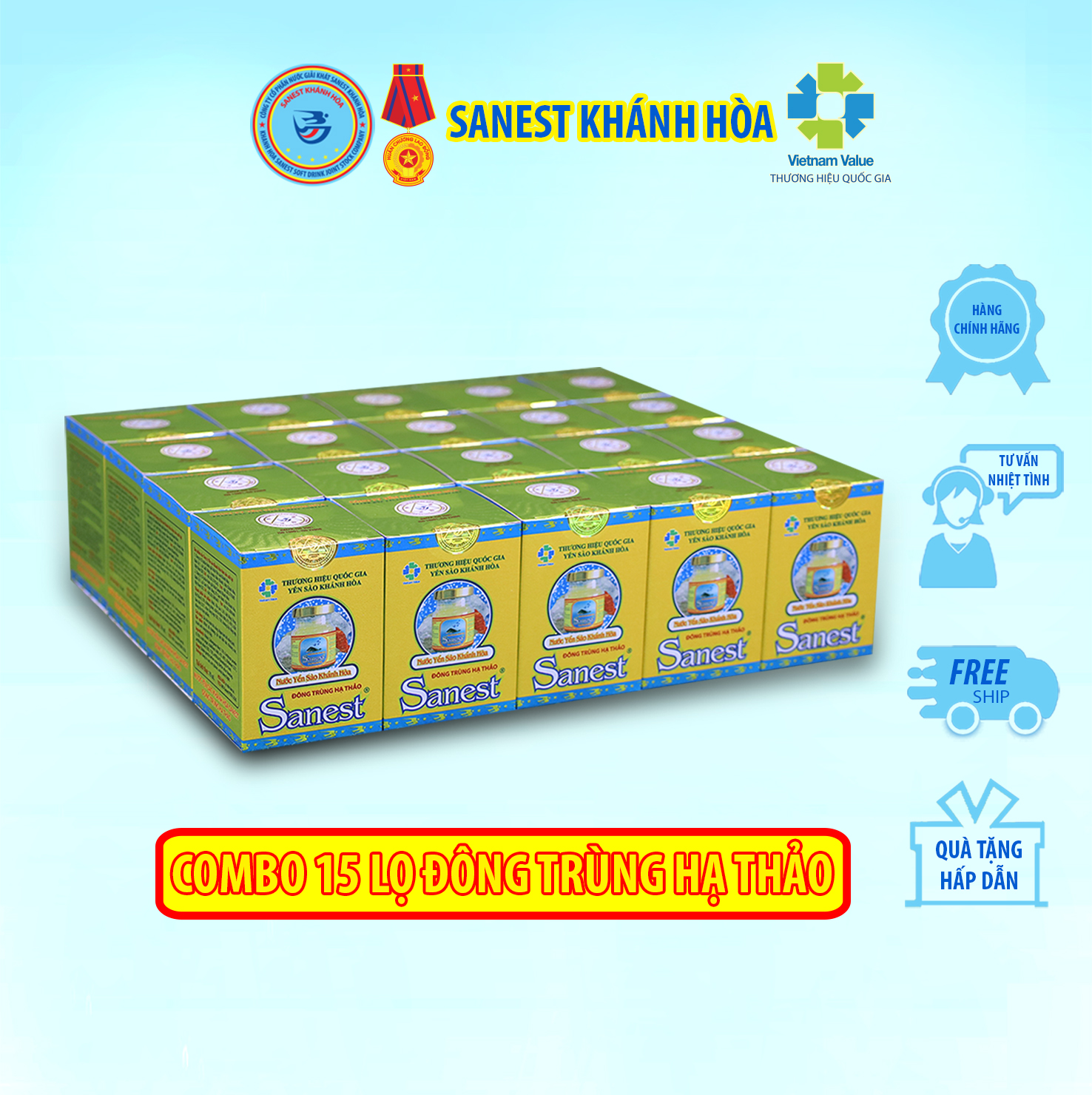 Nước Yến sào Khánh Hòa Sanest Đông Trùng Hạ Thảo đóng lọ 70 ml