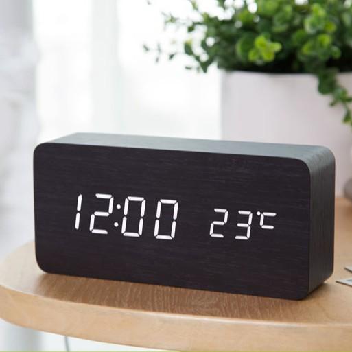 Đồng hồ giả gỗ LED AIWAN để bàn đo thời gian, nhiệt độ phòng hiện đại, tiện dụng hình chữ nhật.