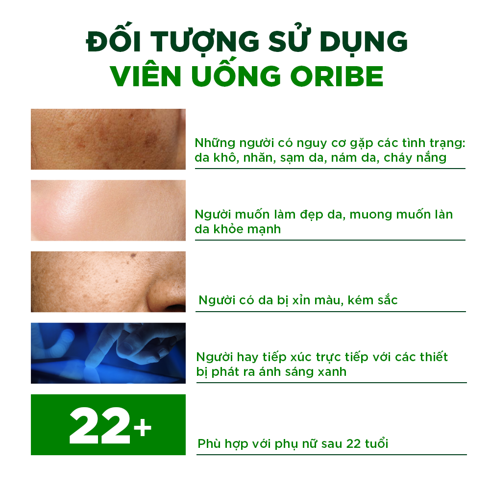 Combo 3 Viên Uống Đẹp Da Chống Nám Ngăn Ngừa Lão Hóa Oribe (Hộp 30 viên)