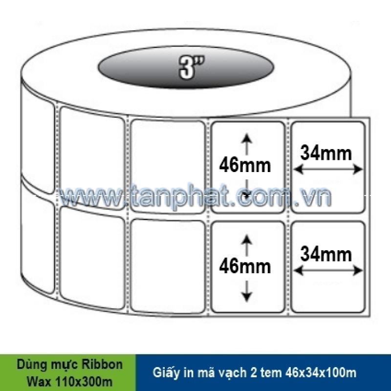 Giấy in mã vạch 2 tem 46x34x100m