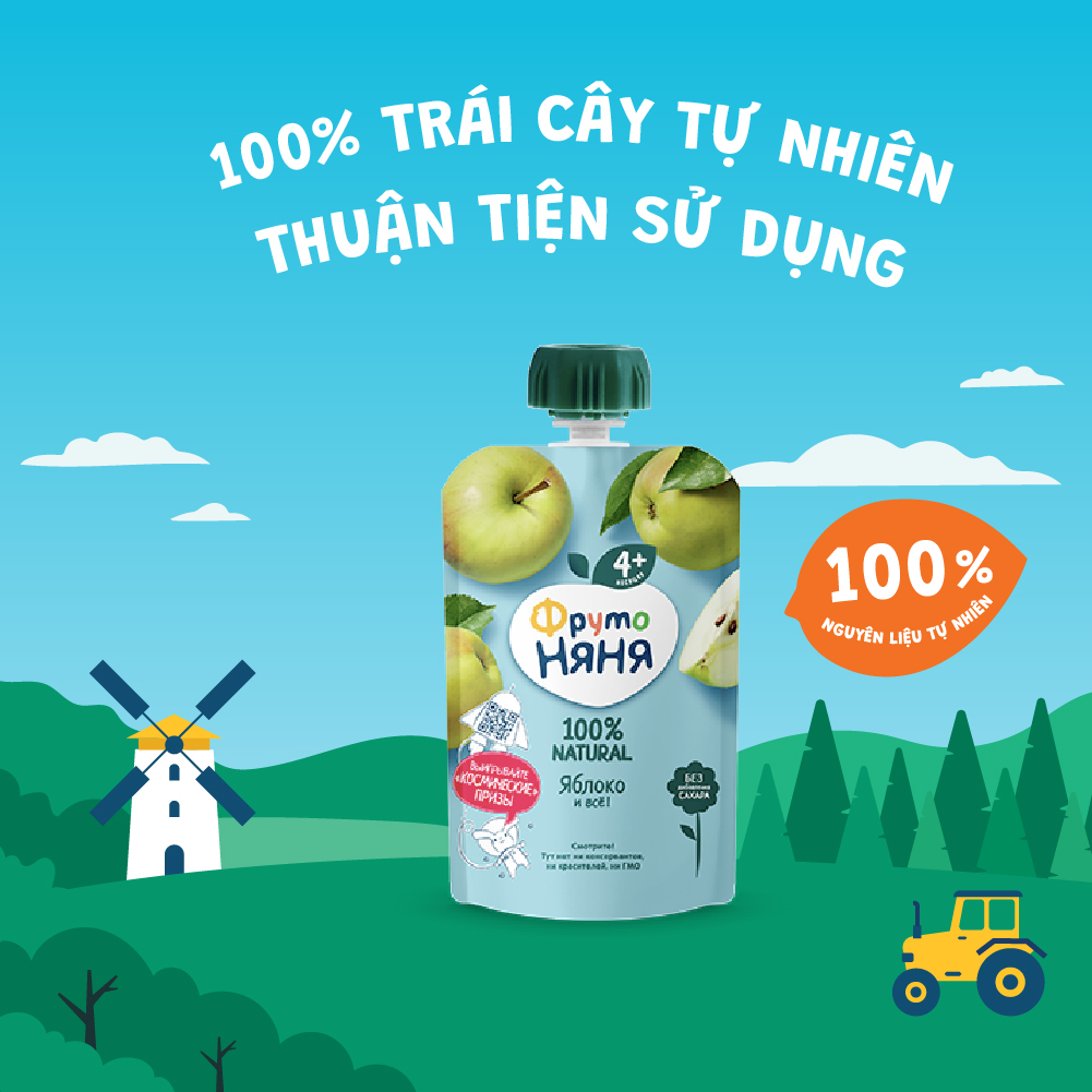 Thùng 12 Gói Trái cây nghiền vị táo Fruto Nyanya 90g