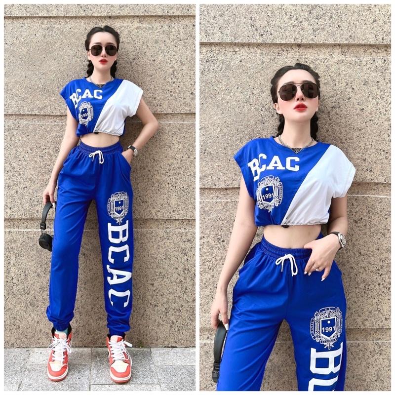 Set bộ đồ tập áo croptop quần jogger tập nhảy aerobic, Zumba, đi chơi, dã ngoại , picnic, trang phục biểu diễn nữ