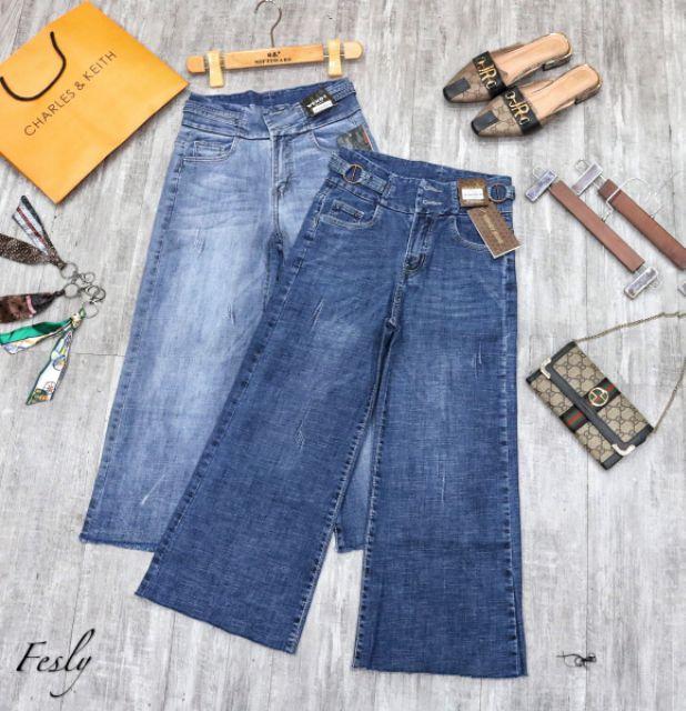 Quần Jeans Nữ 9 Tấc Ống Suông Lưng Cao