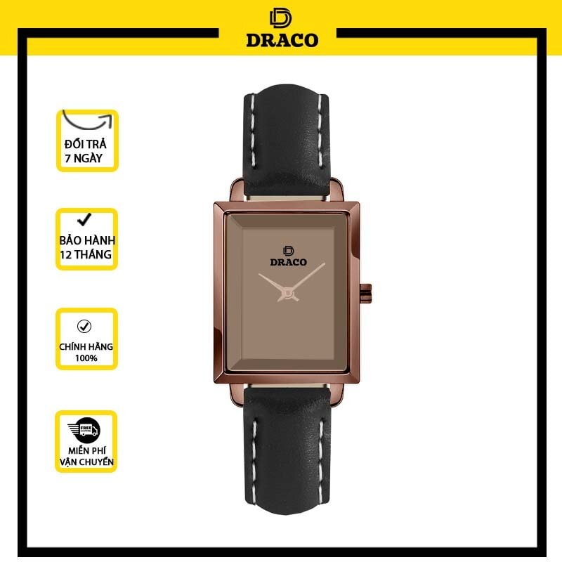 Đồng hồ nữ Draco D23-EL04 &quot;Elegant&quot; nâu kết hợp chất liệu dây da bò màu đen-phụ kiện thời trang nữ nhẹ nhàng tinh tế