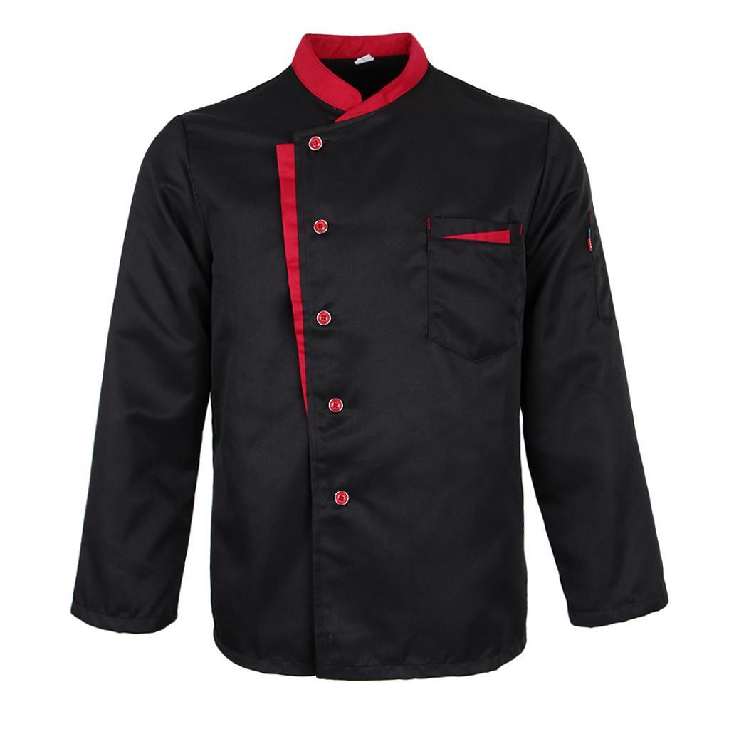 3X Long Sleeves Chef Jacket Coat Hotel Waiters Kitchen Uniform Tops Black L