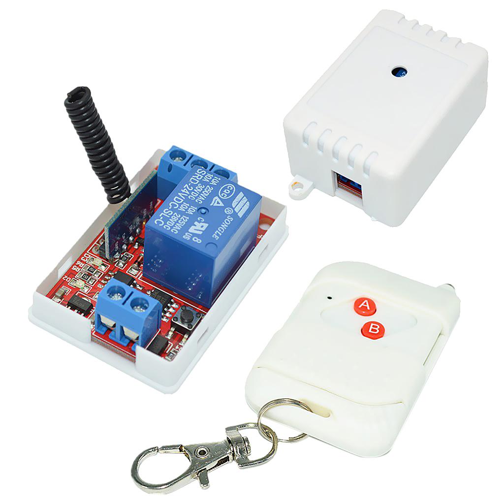 24V 1-Channel 433M 2-Button White Remote Control Switch + Receiver Module