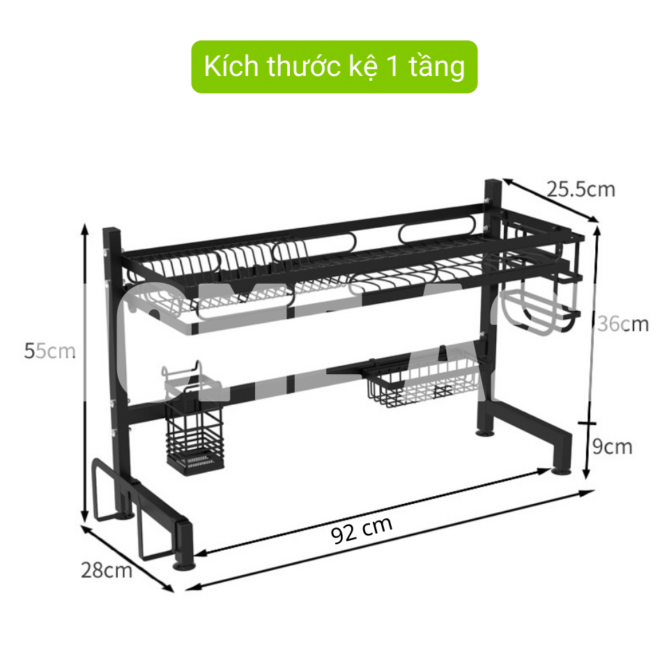 Kệ Chén Bát Nhà Bếp Đa Năng Cao Cấp Đầy Đủ Phụ Kiện, Kệ Úp Chén Bát Thép Carbon Chống Gỉ Sét