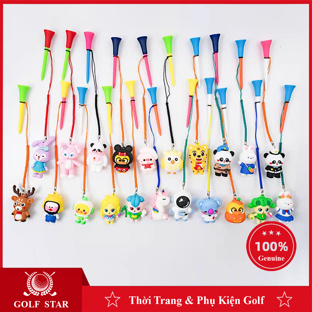 Tee golf cao su giá đỡ bóng chơi gôn với dây thừng họa tiết hoạt hình thủ công TH008