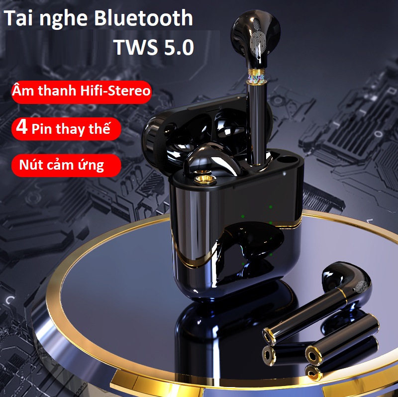 Tai nghe Bluetooth 5.0 TWS cảm ứng với chất lượng âm thanh Hifi , trợ lý giọng nói Siri, hỗ trợ cho mọi dòng máy IOS / Androi / Apple .