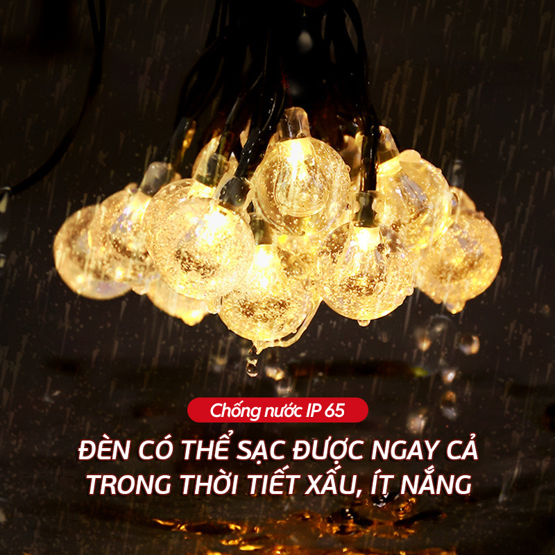 Đèn trang trí năng lượng mặt trời Dây đèn tròn, tích kiệm điện, bóng siêu sáng, chống thấm nước - DA3094