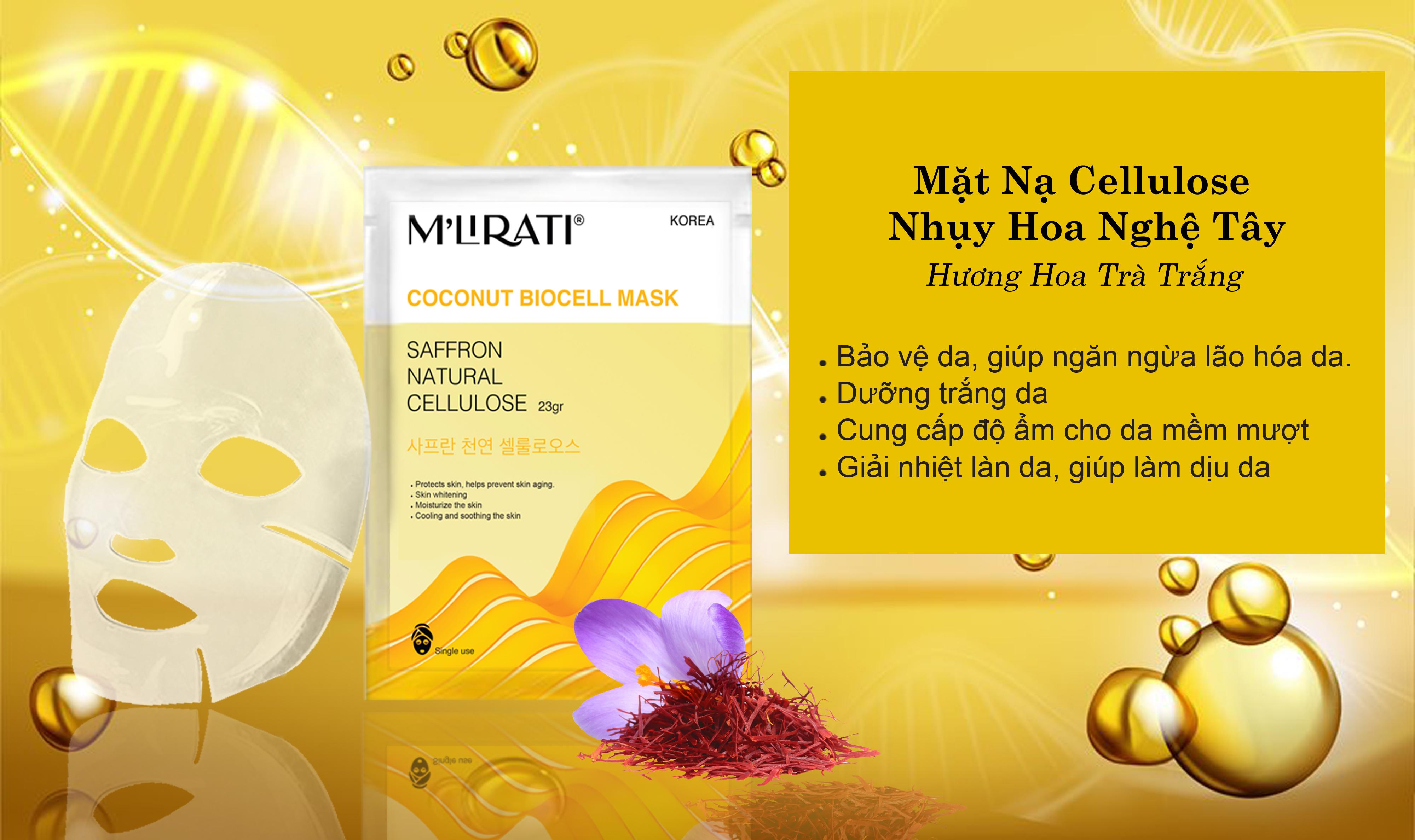 Saffron Natural Cellulose (Mặt Nạ Sinh Học Nhụy Hoa Nghệ Tây) - M'Lirati