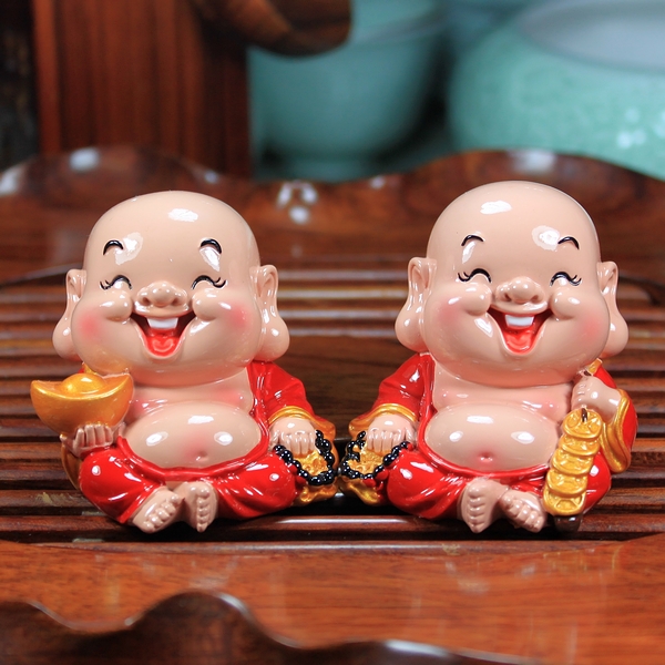 Bộ 05 tượng Di Lặc - Thần Tài - Phật Tổ kèm chân đế giả đá