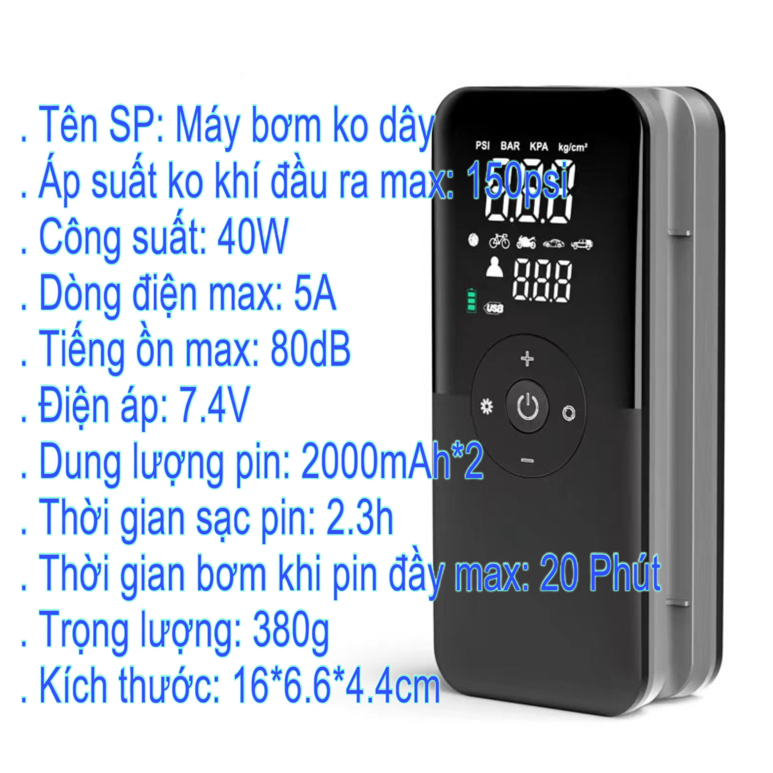 Máy bơm hơi lốp bánh xe ô tô xe máy xe đạp kỹ thuật số KHÔNG DÂY đồng hồ điện tự thông minh đo áp suất lốp Carsun C3106