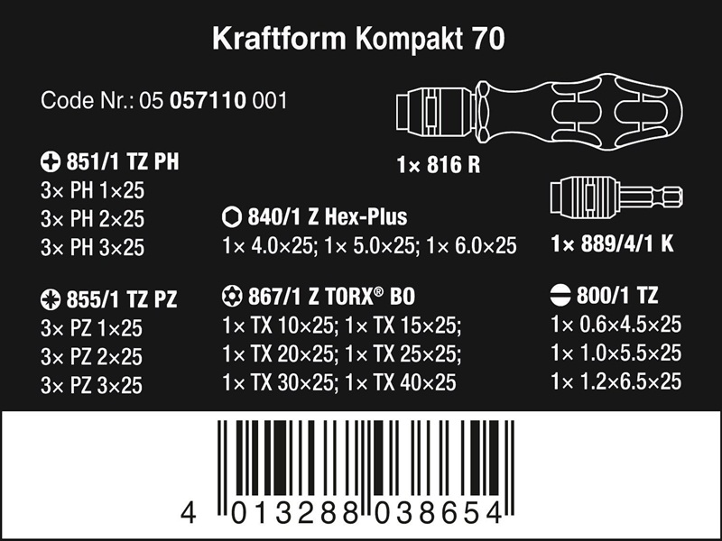 Bộ dụng cụ kraftform kompakt 70, Wera 05057110001