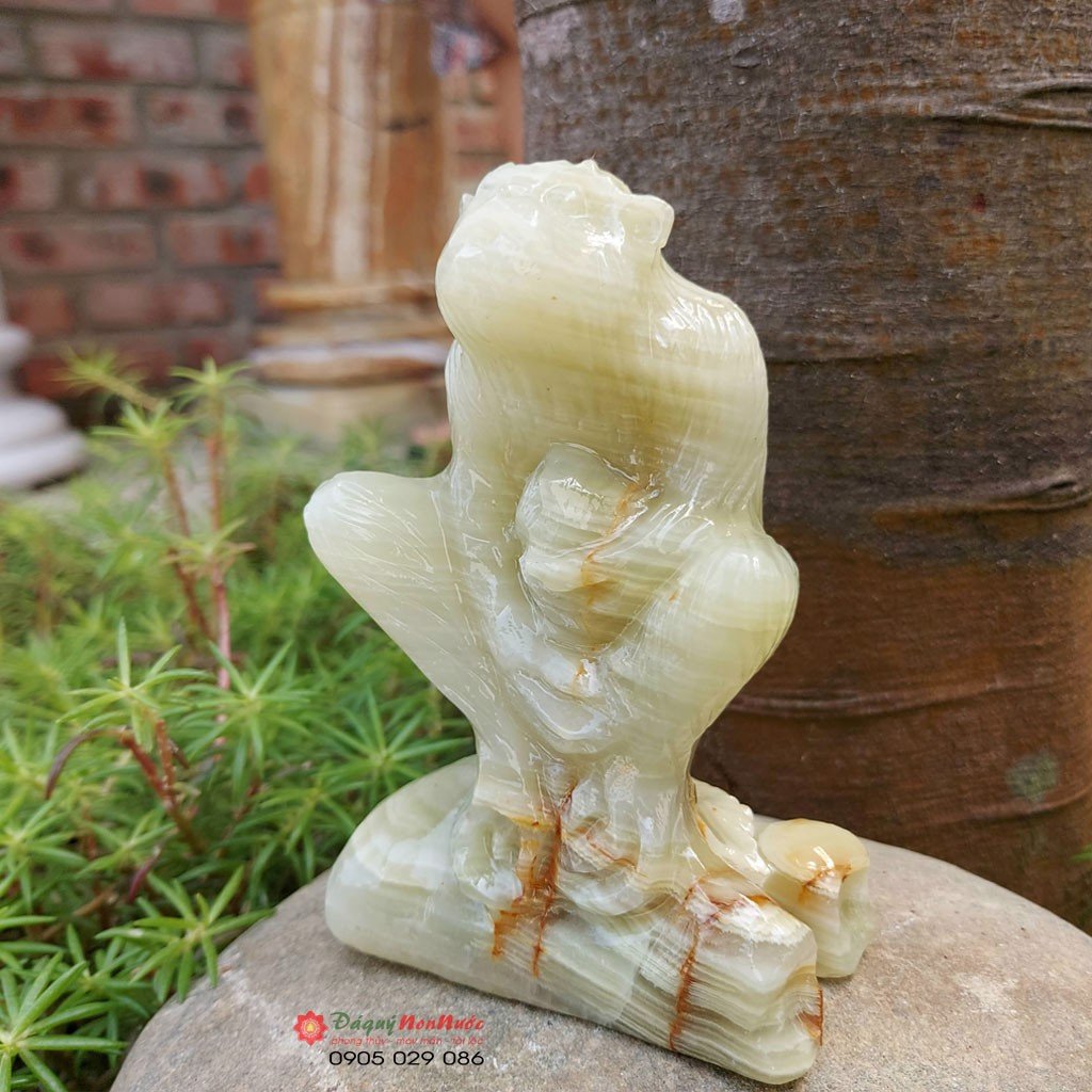 Tượng khỉ đá 12 con giáp phong thủy đá ngọc Paksitan 10cm đá Non Nước