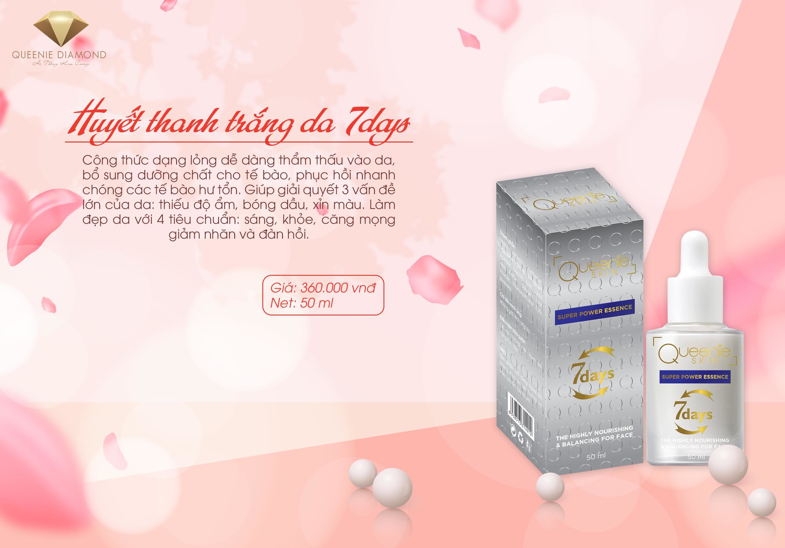 Huyết Thanh 7 Days Queenie Skin - Dễ Dàng Thẩm Thấu Vào Da, Bổ Sung Dưỡng Chất Cho Tế Bào, Phục Hồi Nhanh Chóng Các Vùng Da Hư Tổn - 50 ML - Hàng Chính Hãng