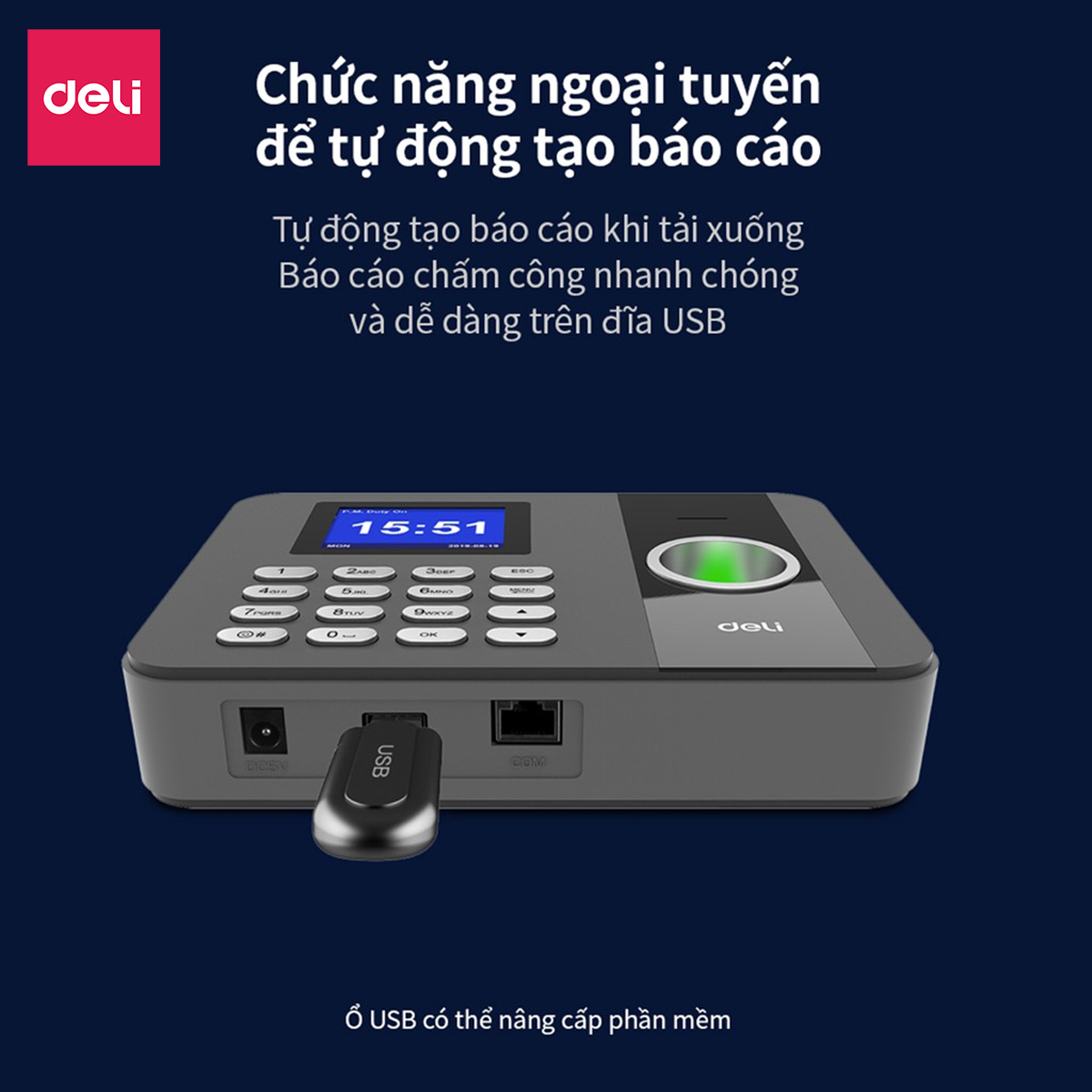 Máy Chấm Công Quét Vân Tay Và Khuôn Mặt Deli - Độ Chính Xác Cao, Kết Nối USB - Dung Lượng Lưu Trữ Gấp Đôi - Hàng Chính Hãng - E3747PRO