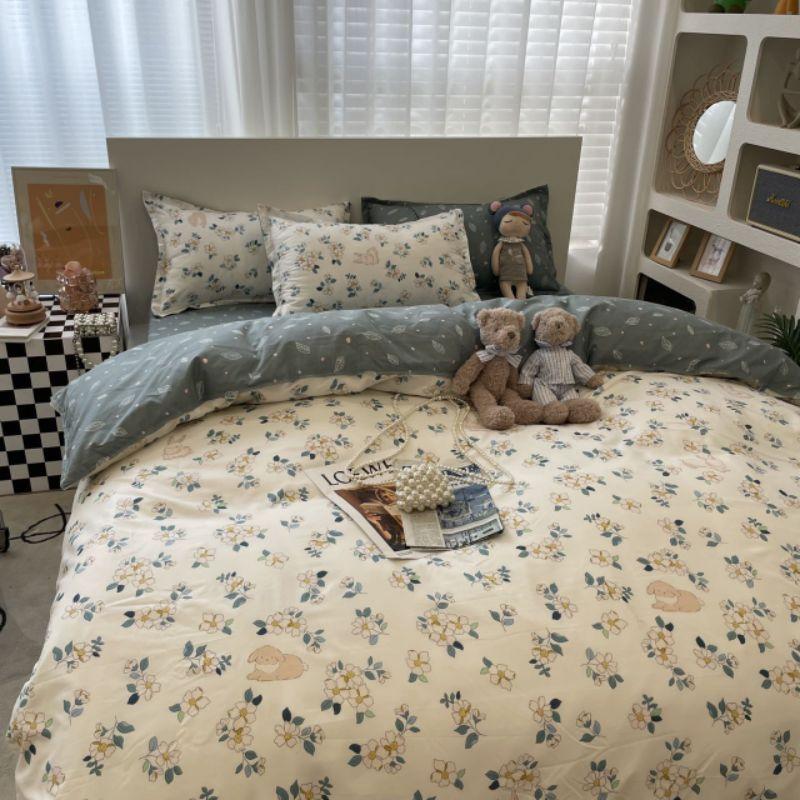 Bộ chăn ga gối cotton poly Hoa Nhí 2022. Chăn ga phong cách Hàn Quốc QUY Bedding