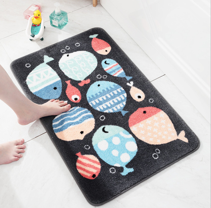 Thảm Lông chùi chân, thảm nhà tắm, thảm cửa ra vào - Họa tiết Cá