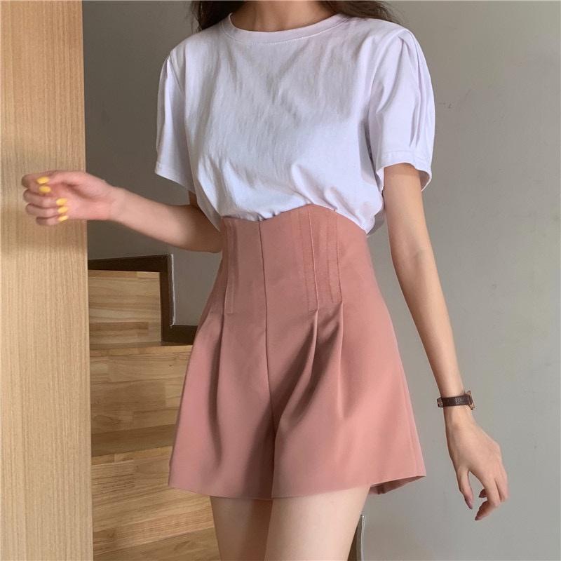 Q004_Quần short nữ cạp cao xếp ly