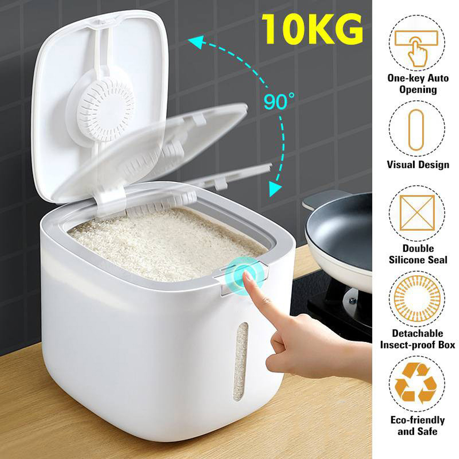 Thùng Đựng Gạo10kg, Hũ Đựng Gạo 10kg, Chống Ẩm, Mối Mọt, Thiết Kế Nhỏ Gọn, Thông Minh, Tiện Ích, Sang Trọng, Chất Liệu Nhựa ABS Cứng Cáp - Tặng kèm cốc đong gạo