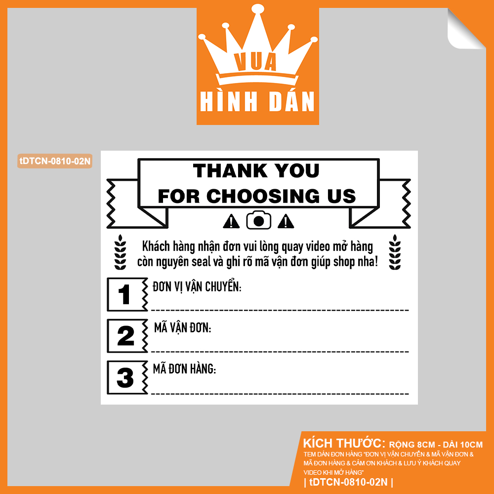 Set 50/100 sticker THANK YOU ghi mã vận đơn, nhà vận chuyển, lưu ý quay video mở hàng 8x10cm