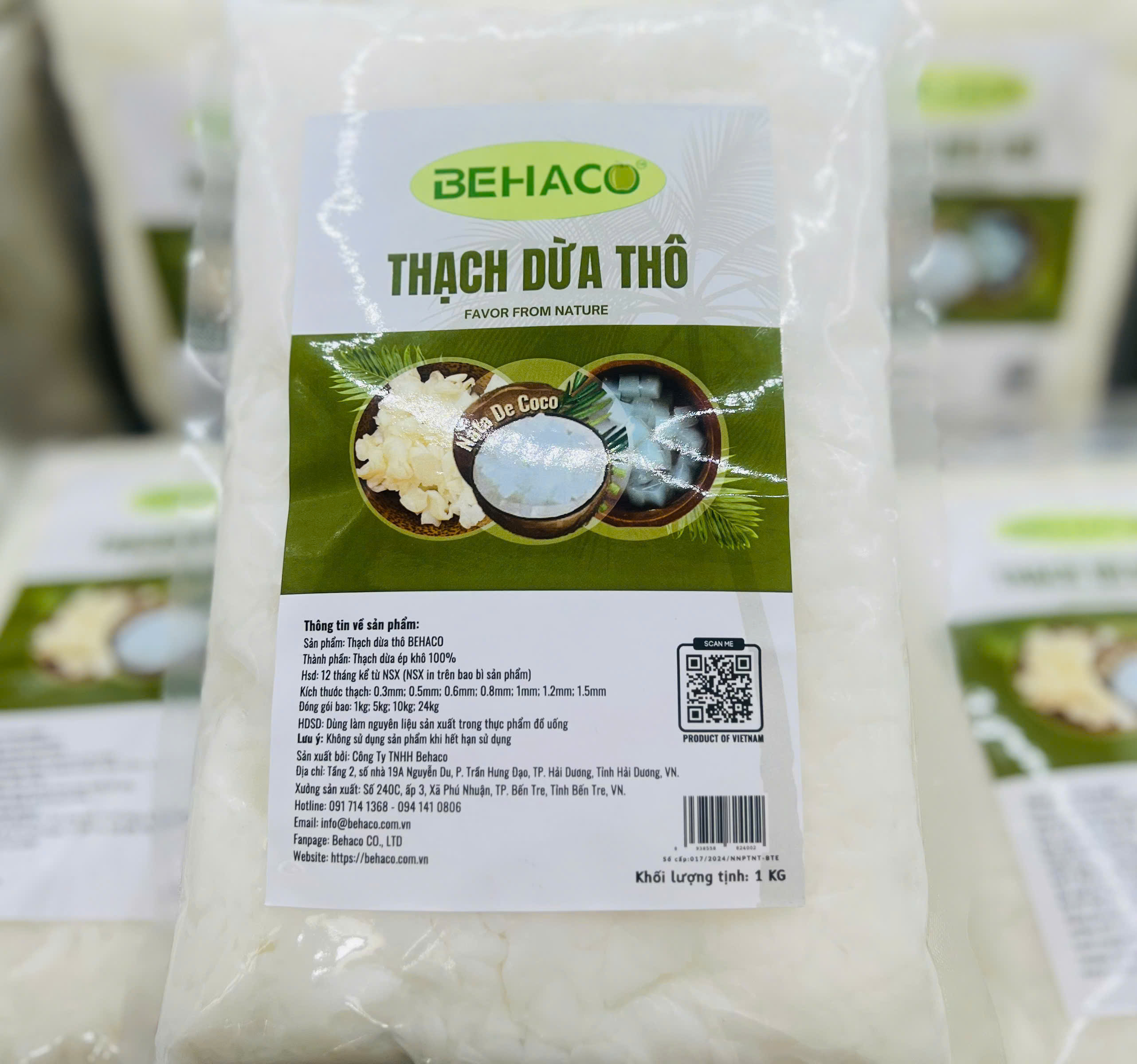 Thạch dừa thô BEHACO 3 ly, túi 1kg