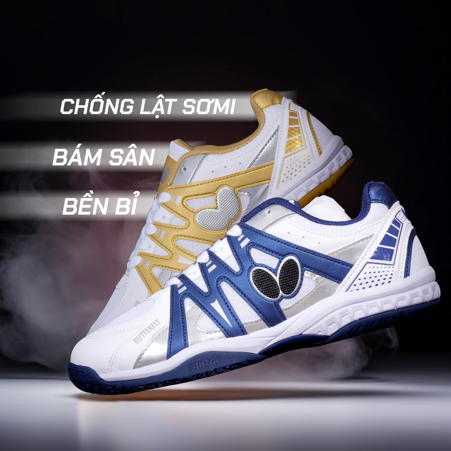 Giày Bóng Bàn Cao Cấp Lezoline 9 - Màu Trắng Vàng Đồng - Cực Phẩm Đế Cao Su Siêu Bám Sân