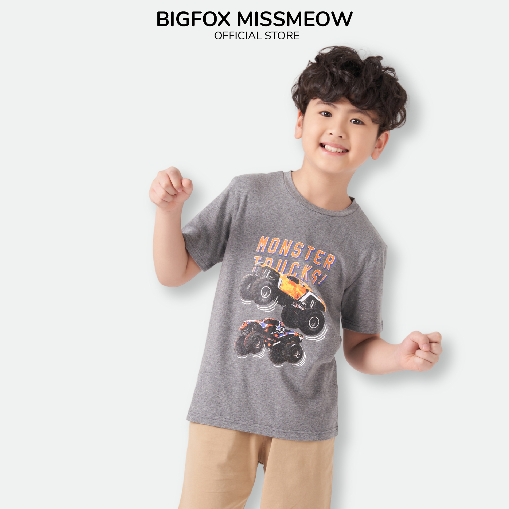Áo thun bé trai BIGFOX - MISS MEOW size đại, áo cho bé chất cotton phong cách Âu Mỹ in Ô tô Monster Trucks 11 - 40 kg QATE