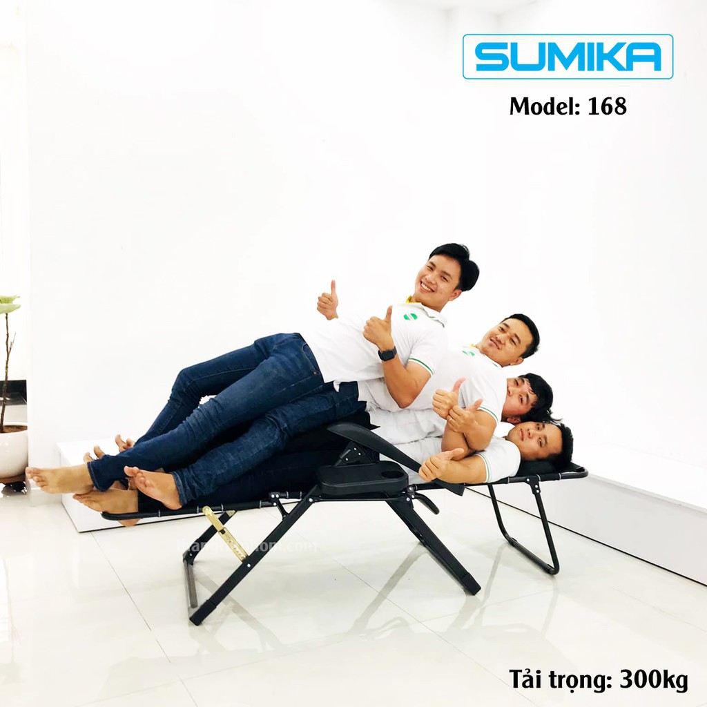 Ghế xếp thư giãn cao cấp SUMIKA 168 - Có thể ngã thành giường nằm, vải lưới Textilene thoáng khí, gối có thể tháo rời, tải trọng 300kg, khung ghế bằng thép sơn tĩnh điện chống trầy xước rir sét