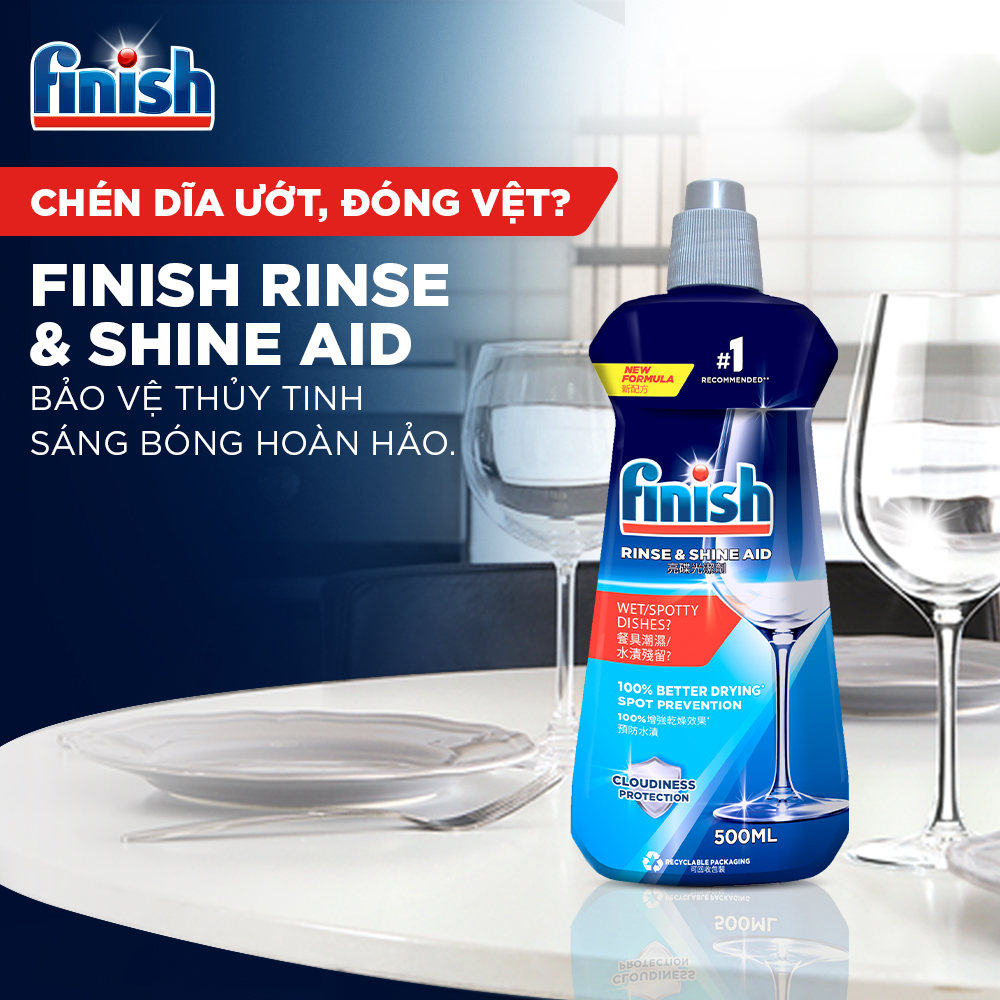 Combo 2 chai Nước Làm Bóng Chén Bát  Finish Rinse & Shine Aid - 500ML/chai
