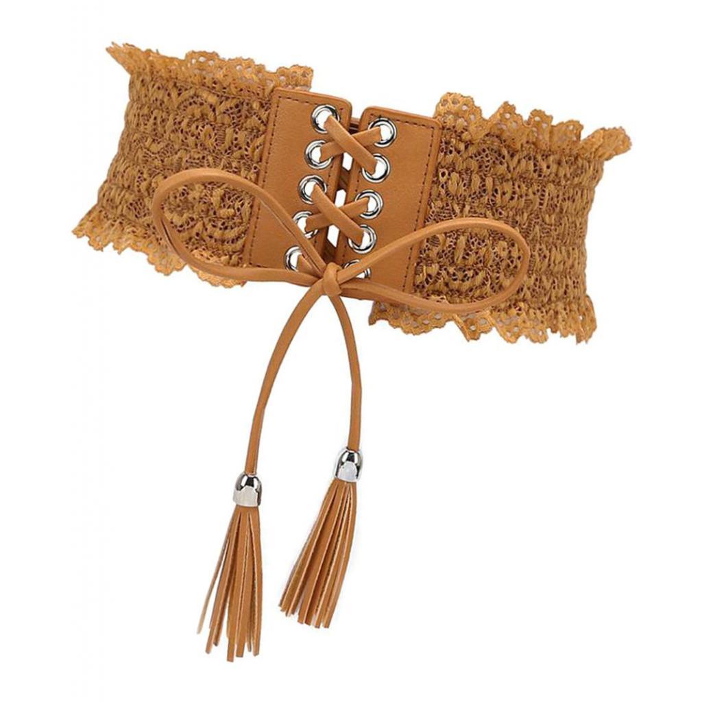 PU Leather Wide Waist Strap Lace Elastic Corset Belt For Women