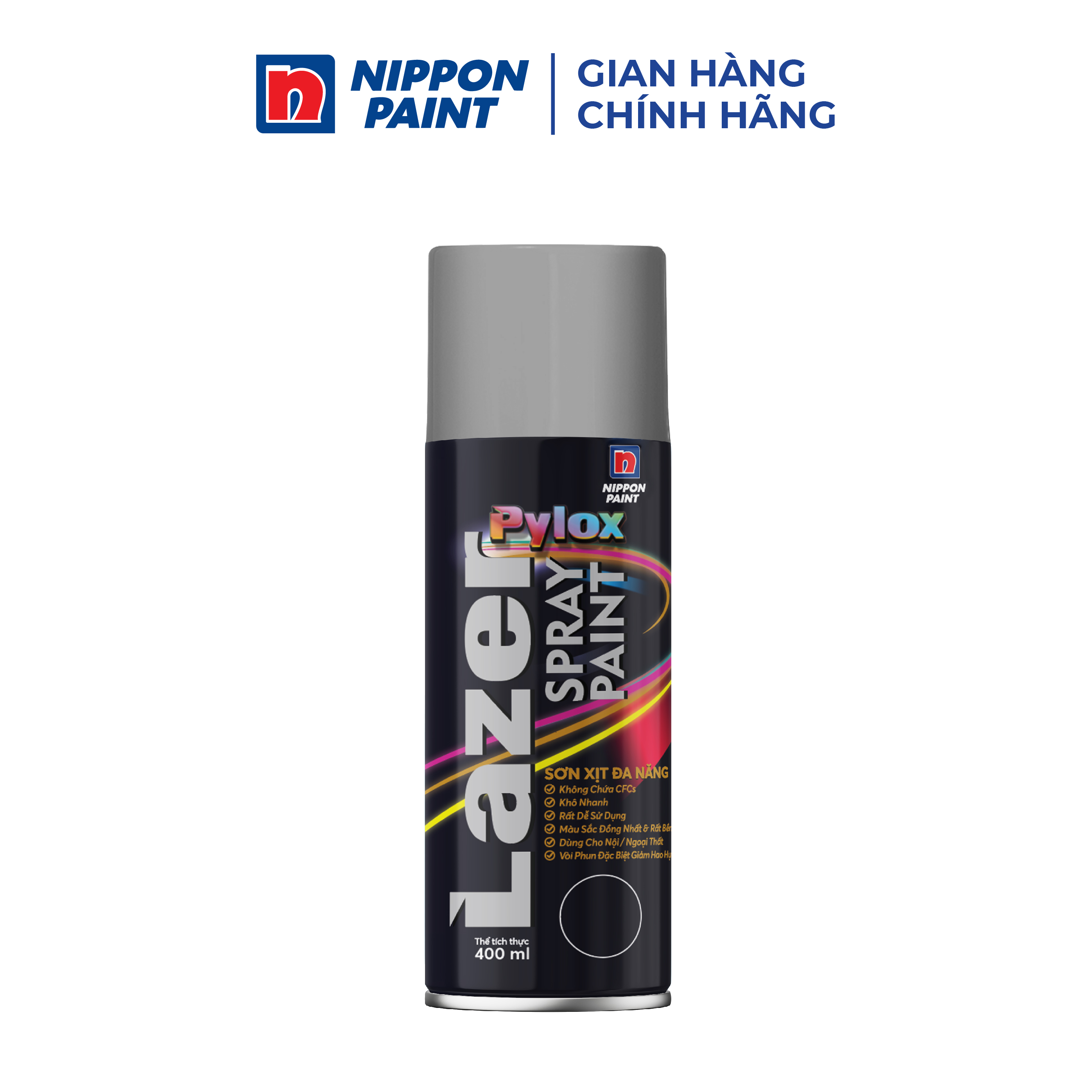 Sơn xịt đa năng Pylox Lazer Màu Ánh Kim - 100 DISTINGUISHED SILVER - Chính hãng NIPPON PAINT - Dung tích 400ml